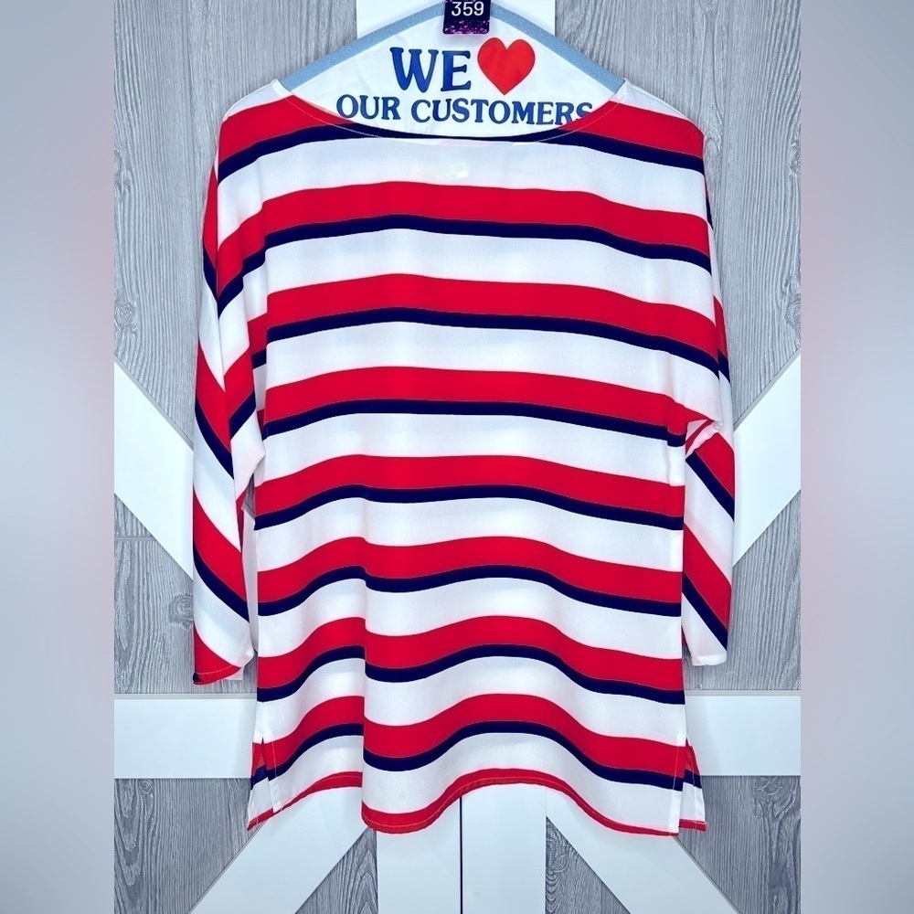 D20.16 Ann Taylor LOFT Boat Neck Striped Split Blouse S